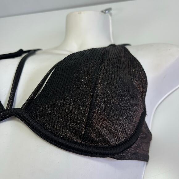 EXPRESS Small Ribbed Bikini Bronze Metallic Shiny Black Copper Underwire‎ Cheeky - Picture 6 of 9